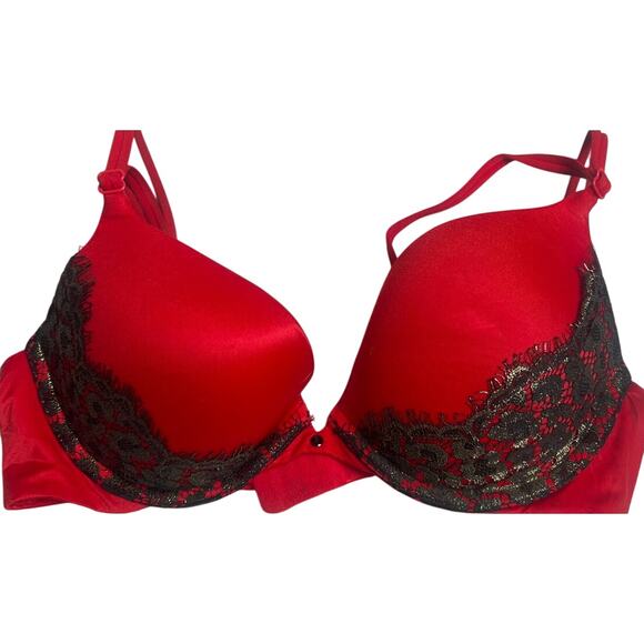 Victoria's Secret Push-Up Bra Low-Rise Cheekini Red Black Lace 34B - Picture 1 of 5